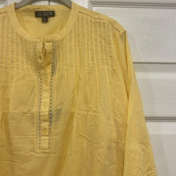 J. Crew Pintuck Lace-trim Top in Cotton Voile Pale Banana Yellow Size XXL - Picture 2 of 8